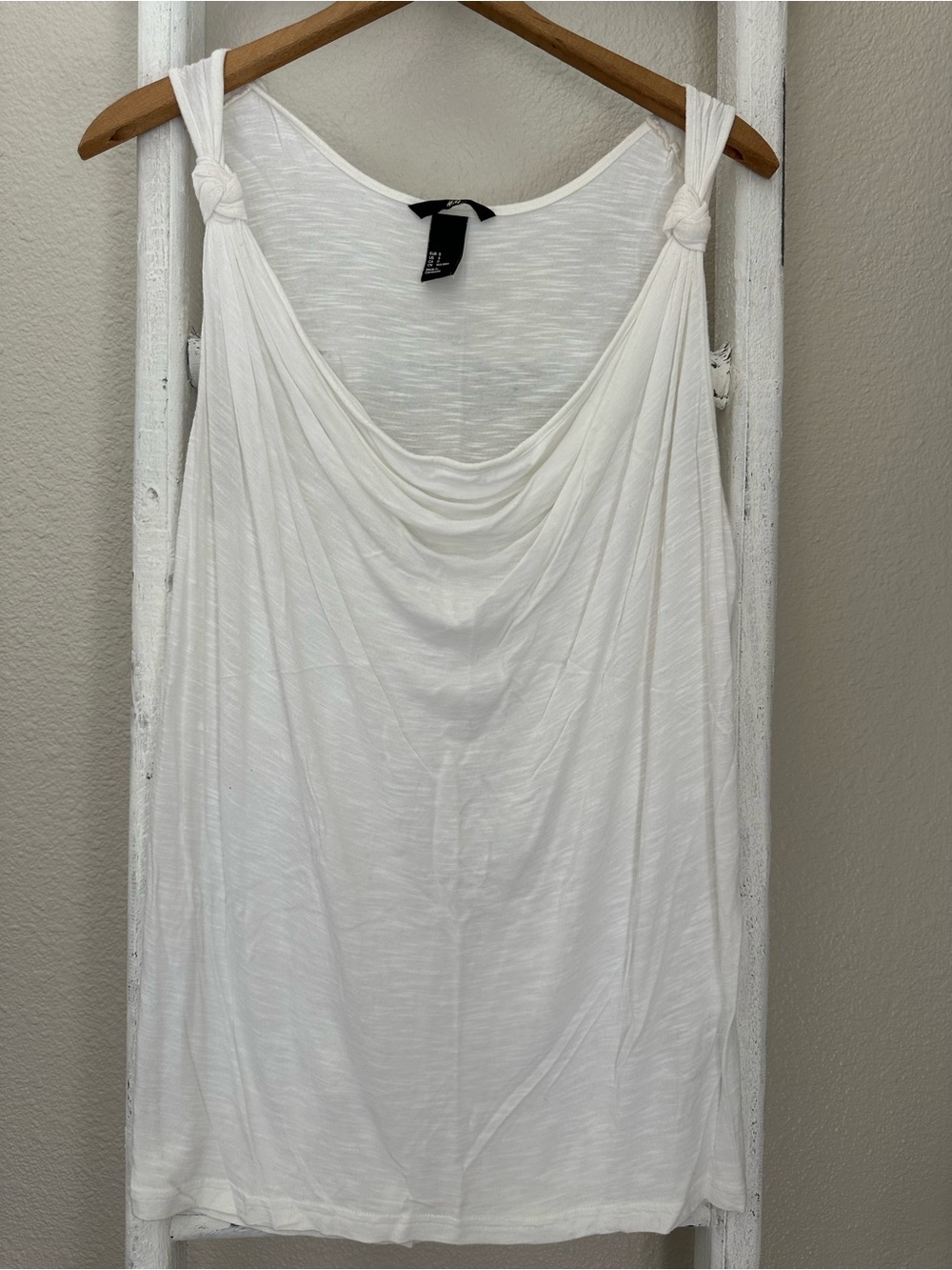 H&M White Draped Front Knot Strap Tank Top